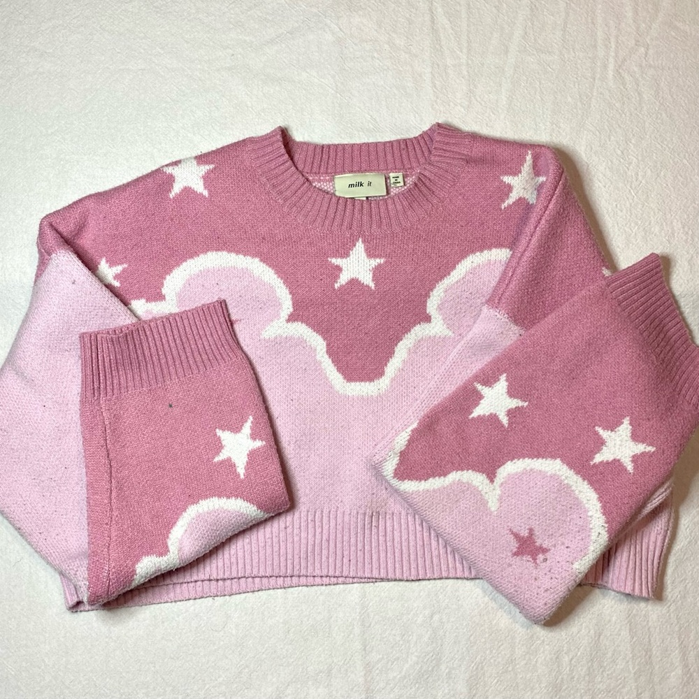 The Ragged Priest Milk It Pink Cropped Long Sleeve Cowgirl Sweater UK 10 / US 6